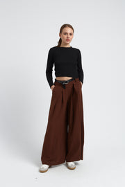 PANTALON FLUIDE LARGE FEMME VALERIE MARRON